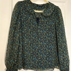 Whistles Navy and Teal Patterned Blouse